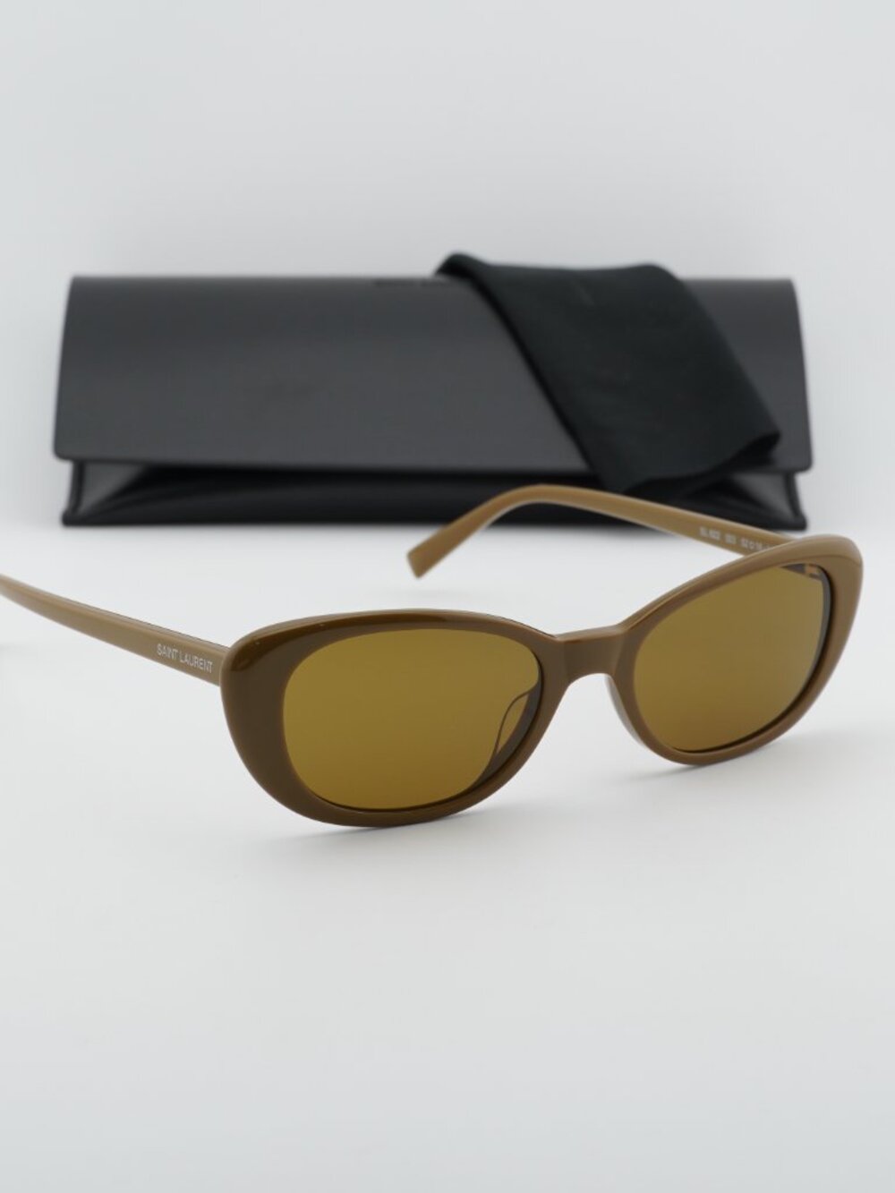 Saint Laurent SL822 003 Cat Eye Sunglasses - Licorice Brown / Khaki - Picture 11 of 11